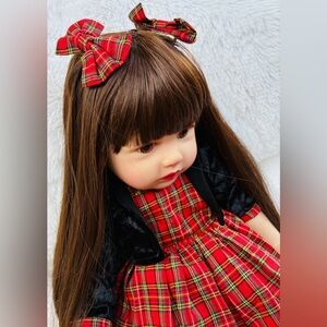 Aori 24” Toddler Girl Lifelike Reborn Babydoll Plaid Outfit Bows